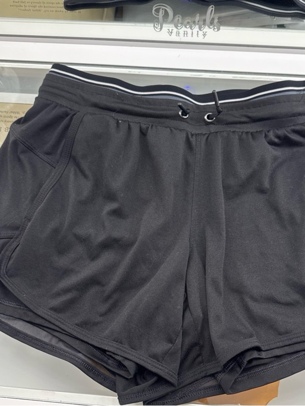 Avia Black Athletic Performance Shorts with Striped Waistband